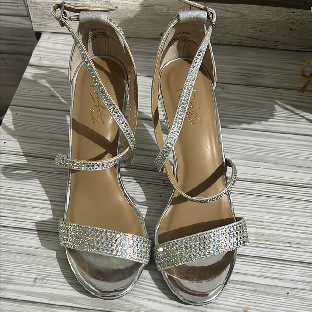 Thalia Sodi Silver Rhinestone Heels